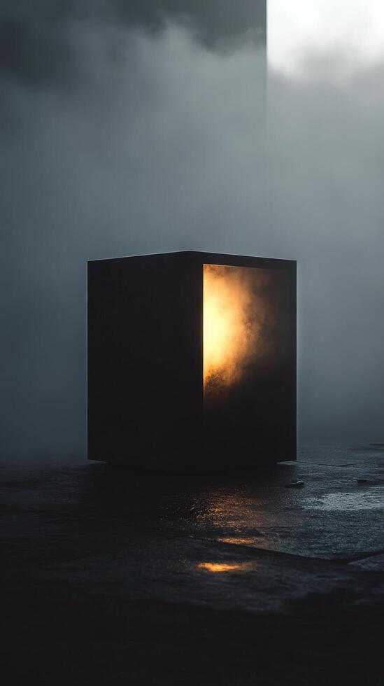 A black box with a light shining out of it photo