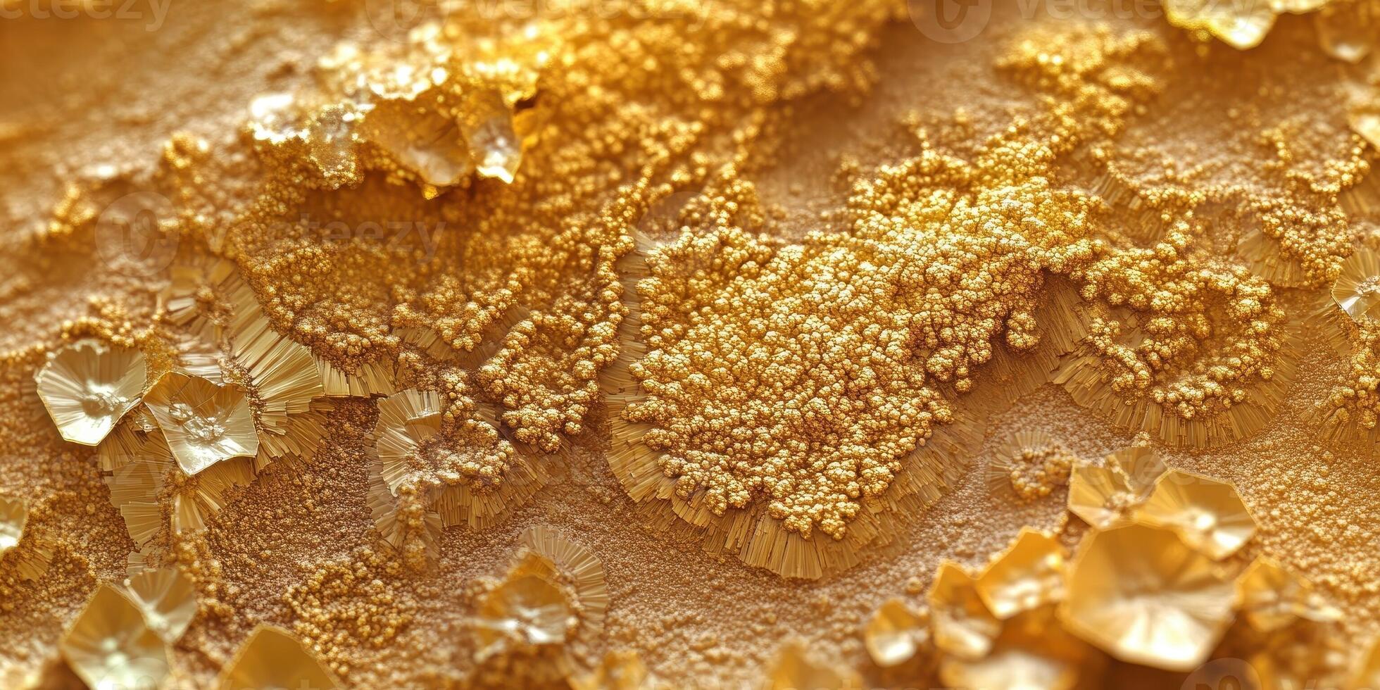 Close up view reveals unique golden crystalline structures surface photo