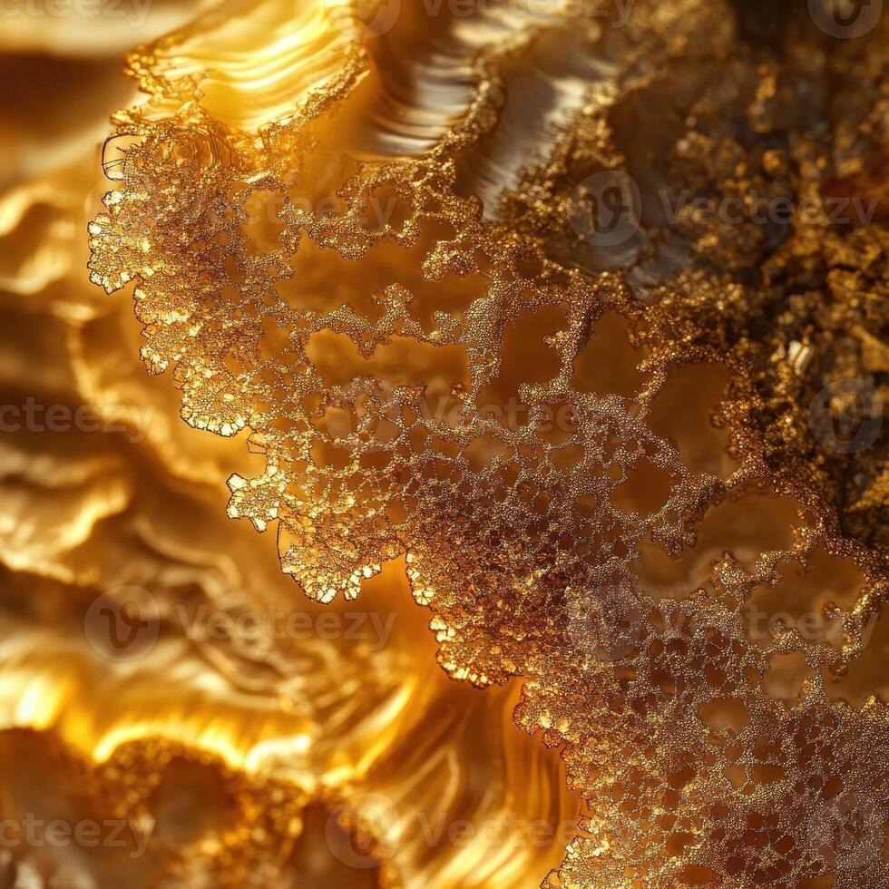 Golden textured surface featuring intricate lace like patterns photo
