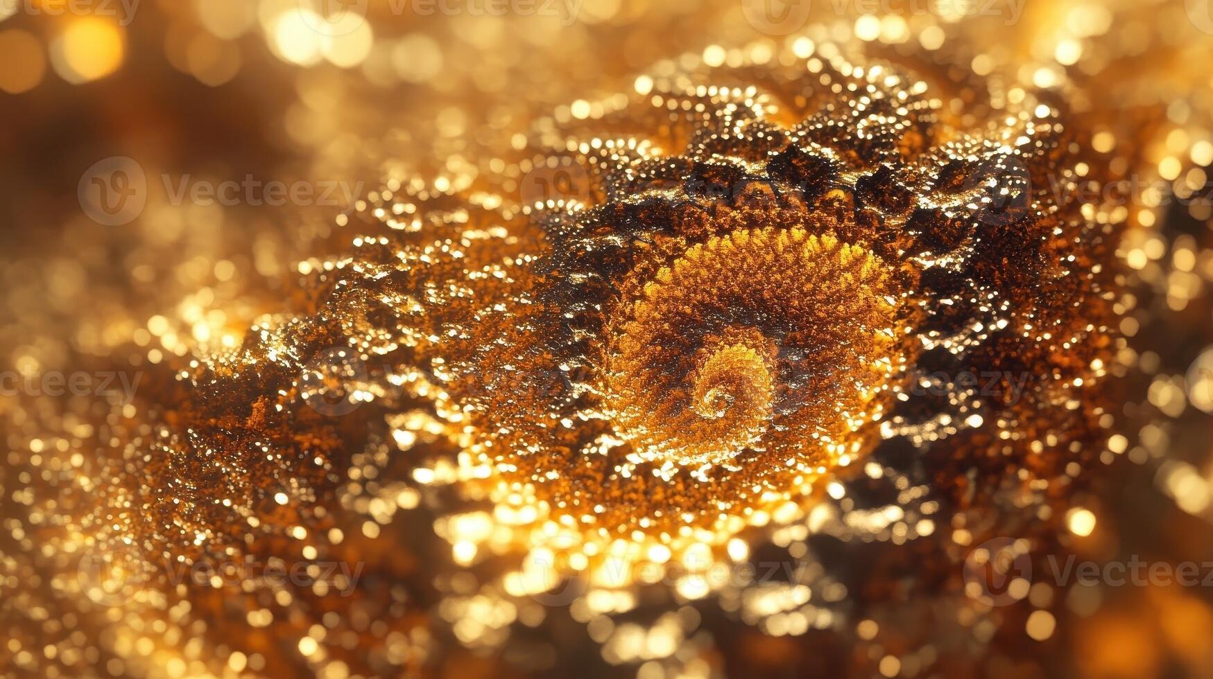 Golden fractal spiral with intricate patterns and shimmering highlights photo