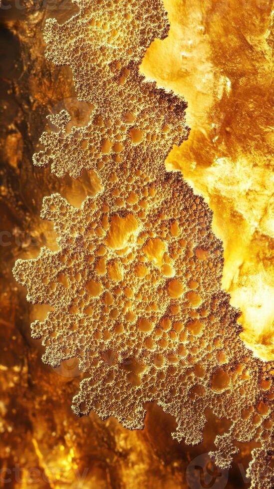 Golden beer foam texture in a close up view photo