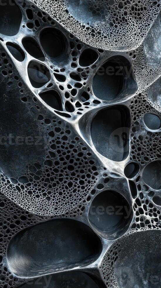 Intricate organic structures and cavernous voids form an abstract design photo