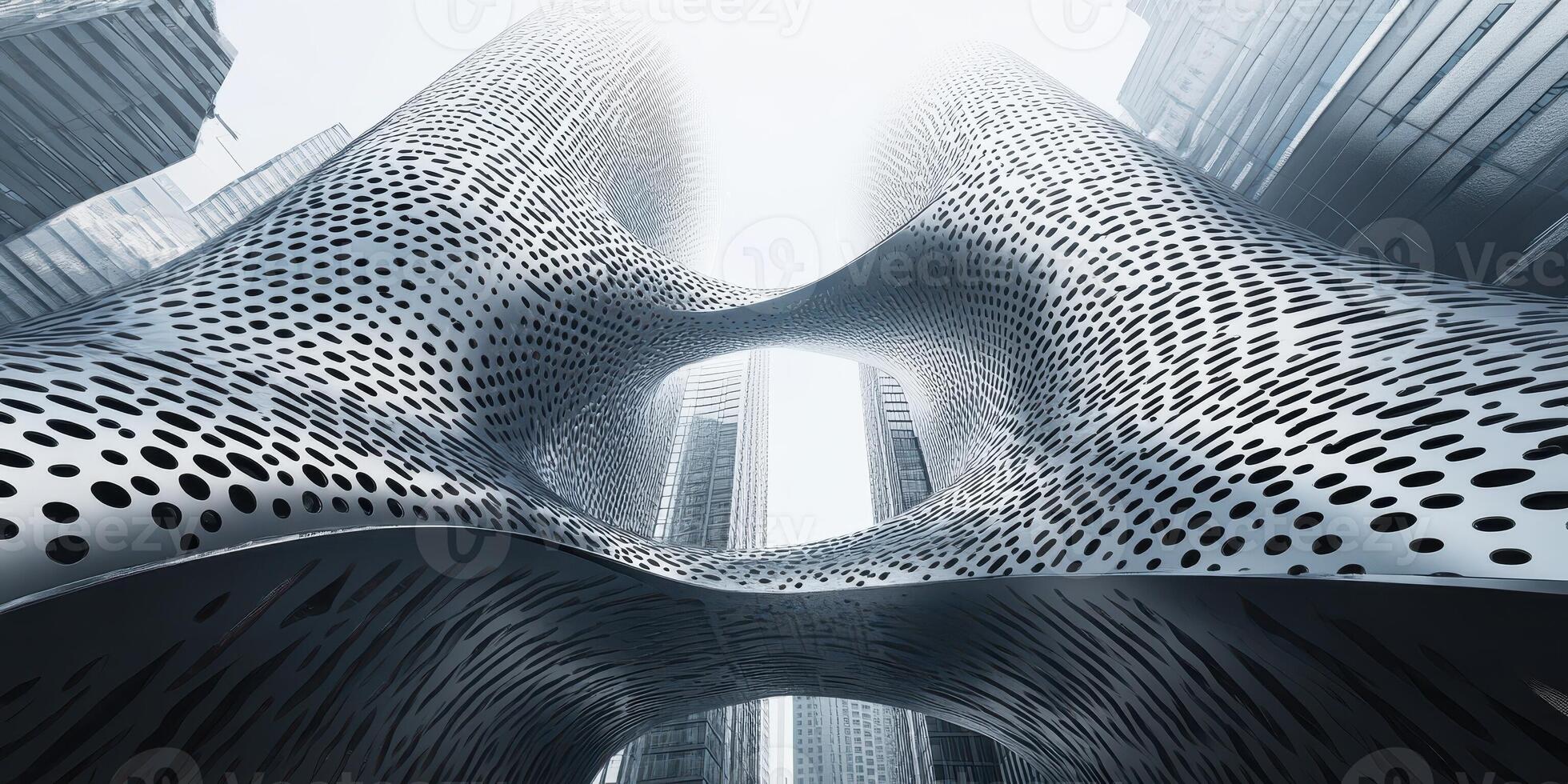 Abstract architectural structure with perforations in an urban environment photo