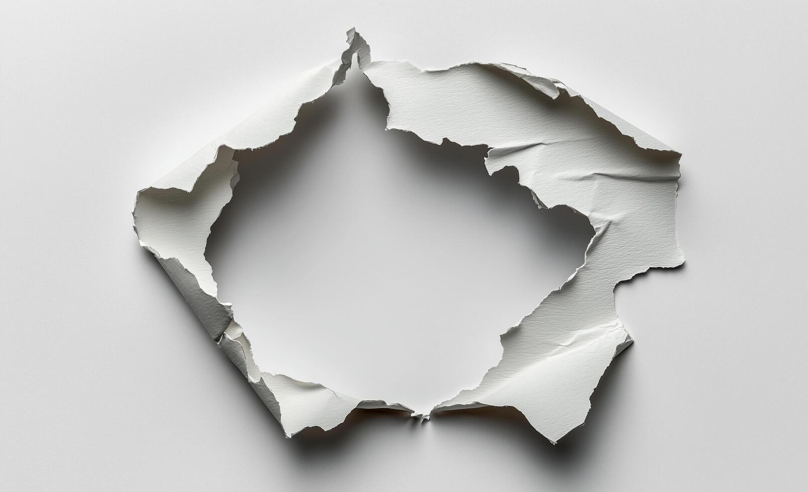 Torn paper revealing blank space, ideal for creative backgrounds and design projects photo