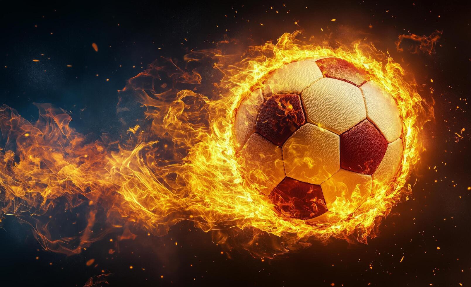 Fireball soccer in action with dynamic flames around the ball during a thrilling match photo