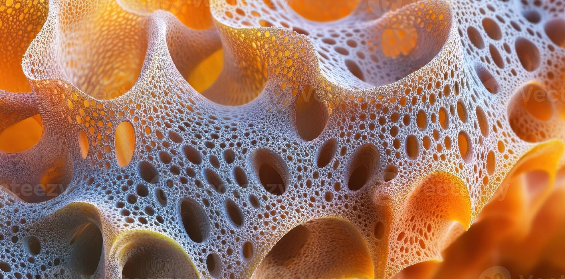 Intricate porous structure exhibits an organic pattern with repeating holes photo
