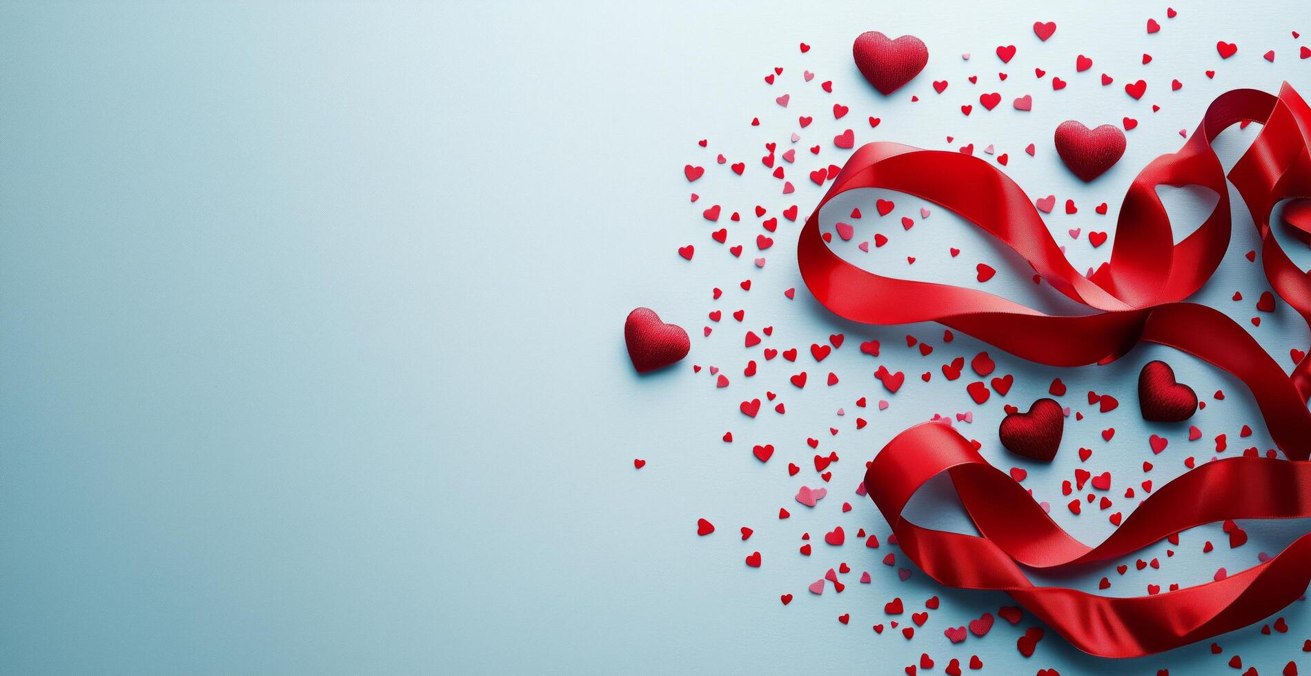 Red hearts and ribbons create a festive atmosphere for celebrations of love and friendship photo