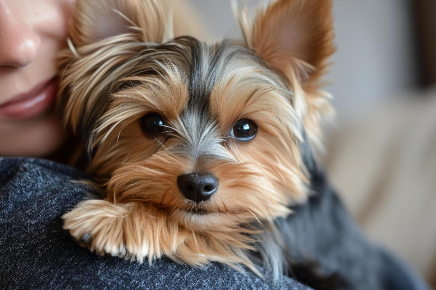A woman holding a small dog in her arms photo