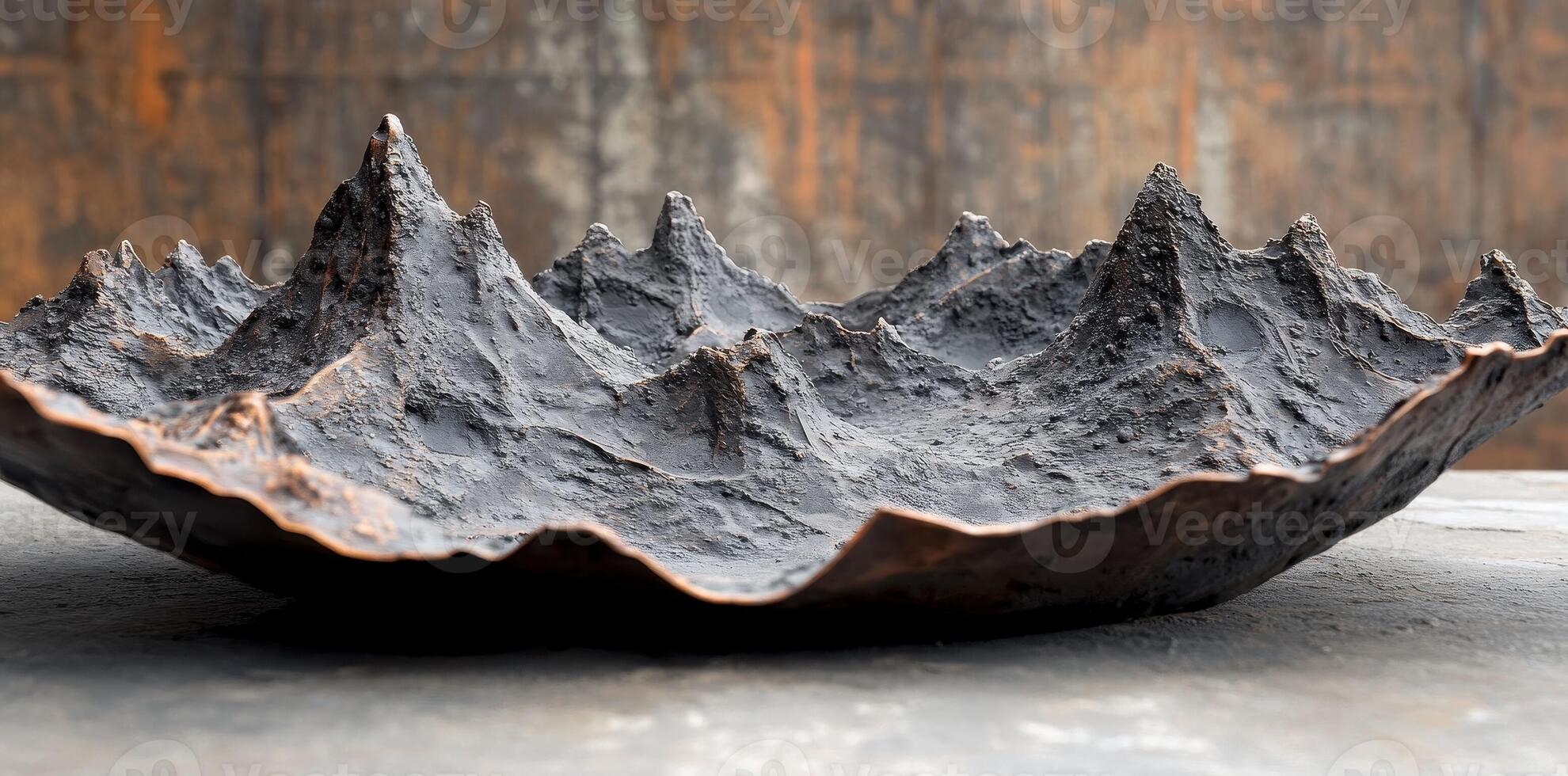Detailed decorative bowl shaped like mountain range closeup view photo