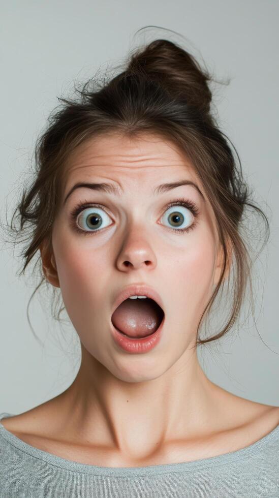 A woman with an open mouth and surprised expression photo