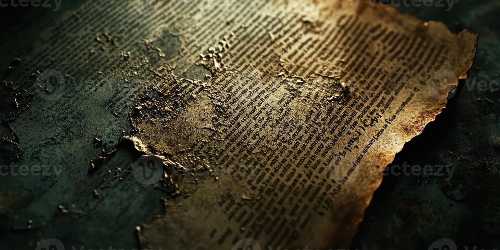 A very old manuscript with deteriorating edges and ancient text photo