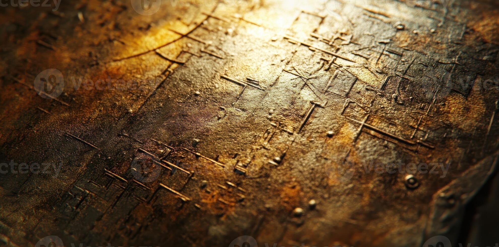 Heavily textured bronze surface shows an intricate linear pattern photo