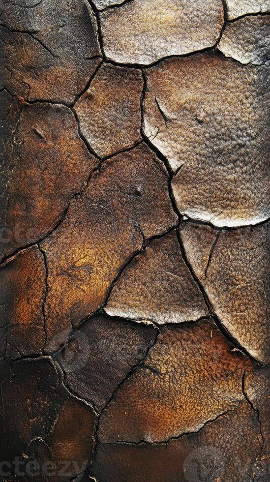 Close up of old and cracked brown leather texture photo