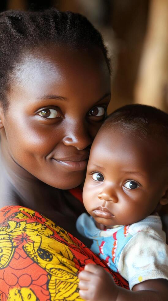 A woman holding a baby in her arms photo