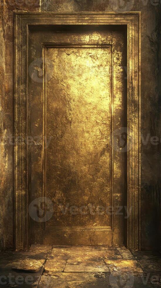 Ornate golden door with textured surface and detailed frame photo
