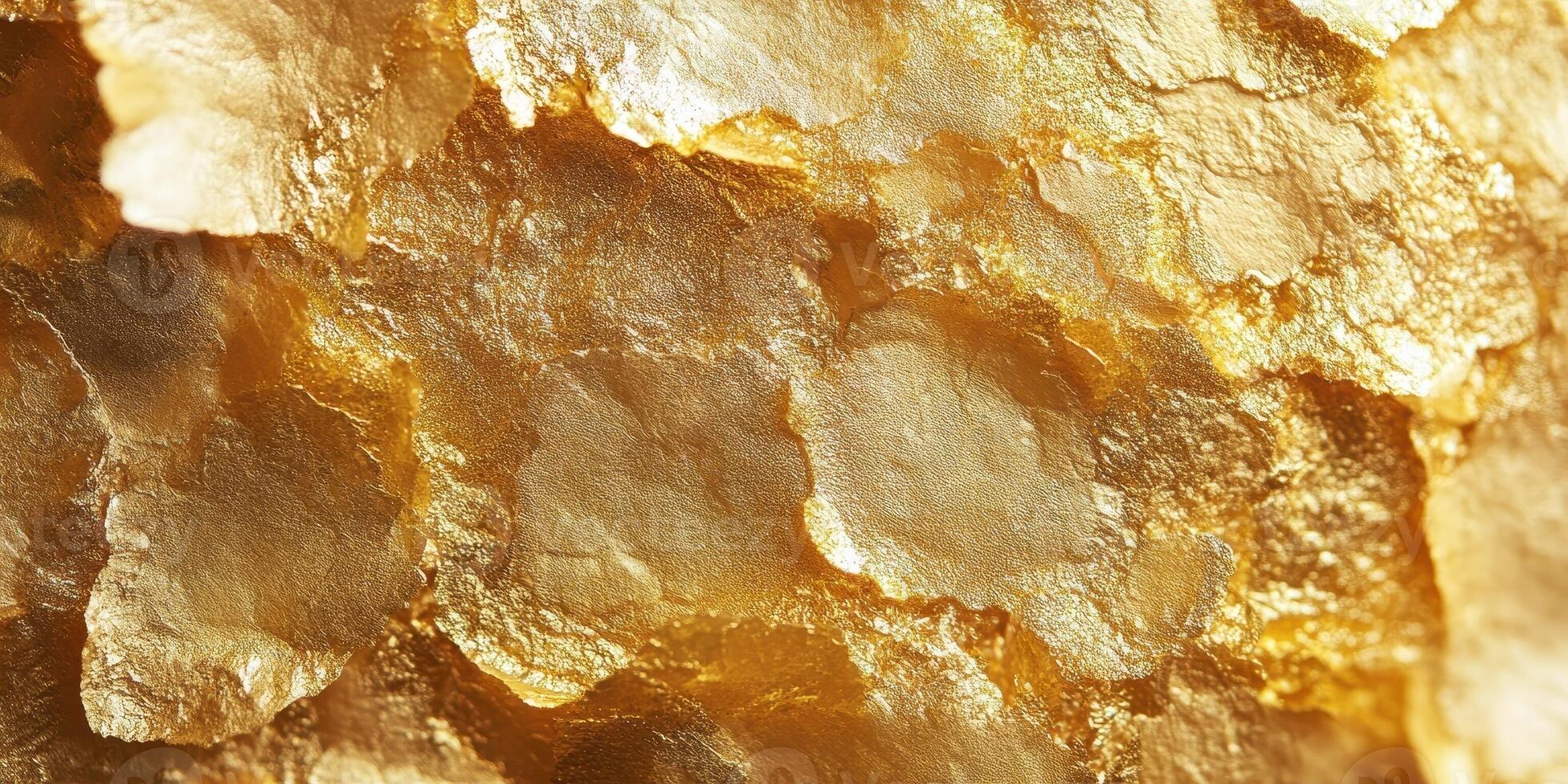 Macro photograph displays an exquisite gold leaf texture pattern photo