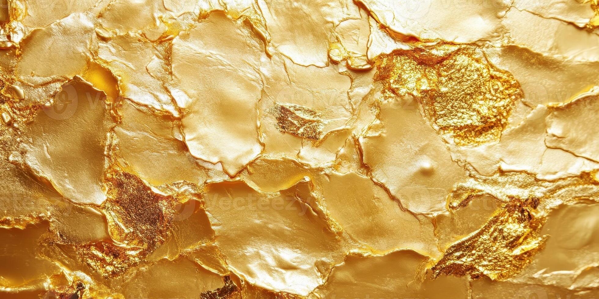 Abstract golden background texture created using gold leaf flakes photo
