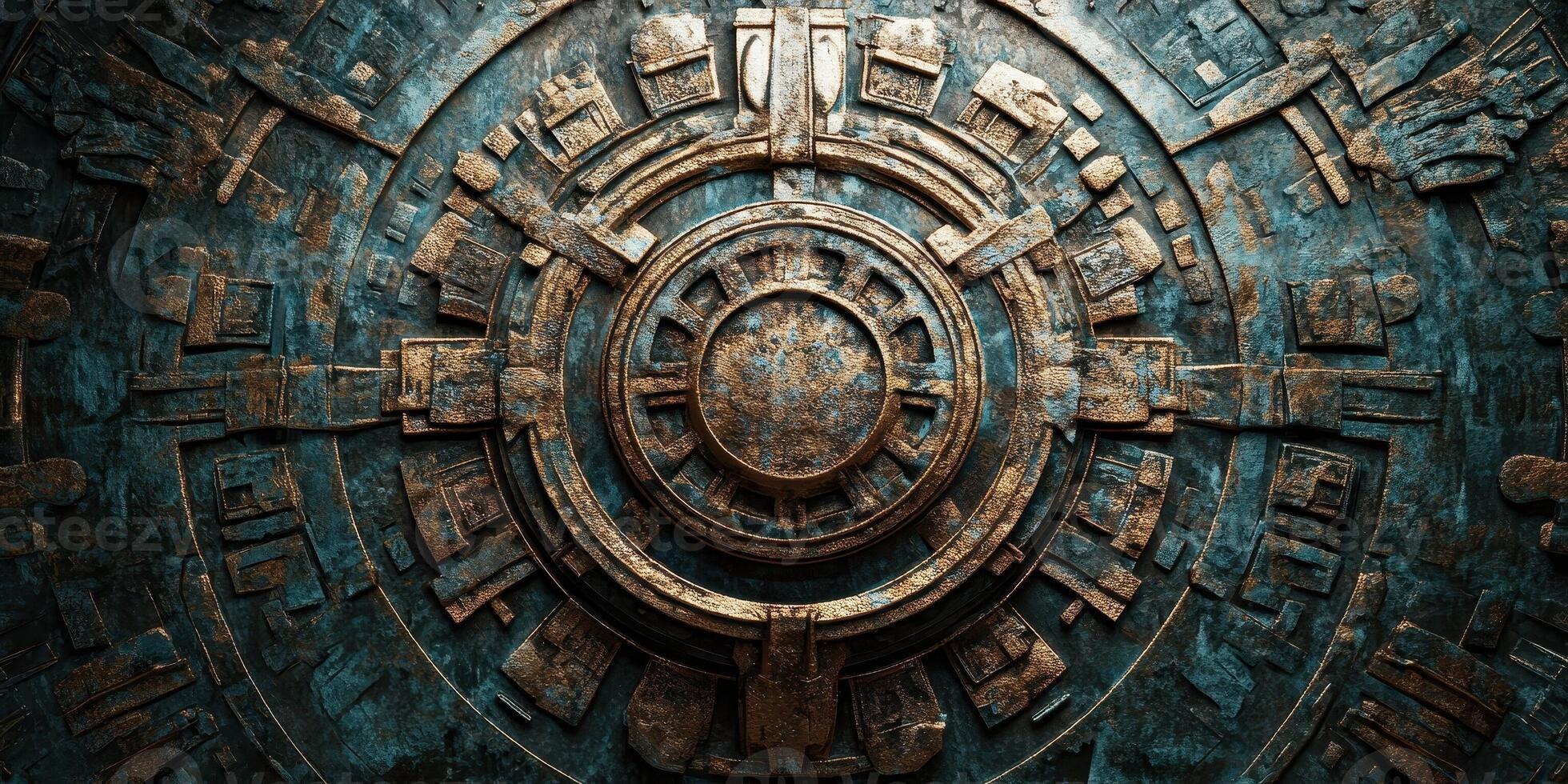 Detailed circular steampunk design featuring intricate geometric patterns photo