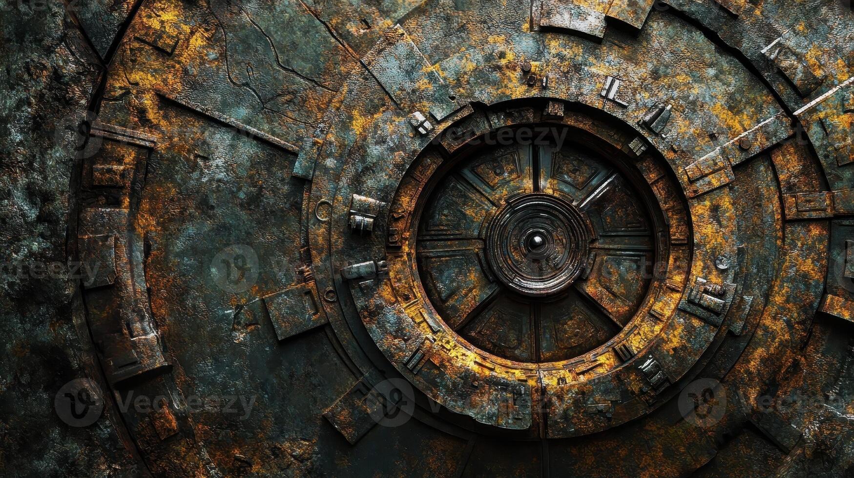 Close up of a weathered metal hatch with complex details photo