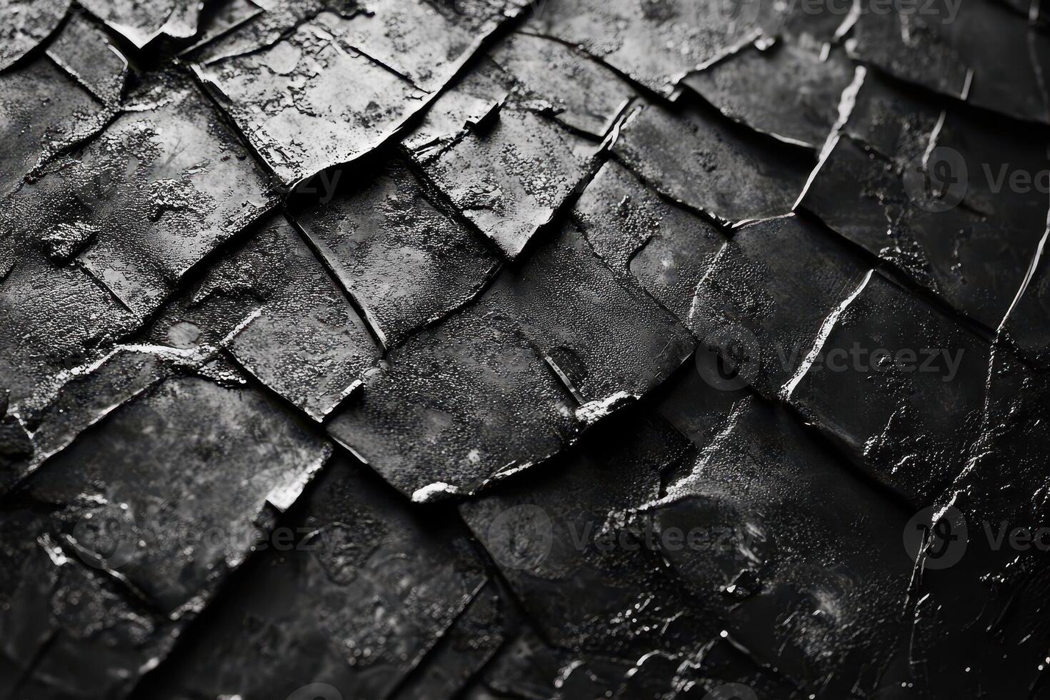 Close up of a textured black scale like surface photo