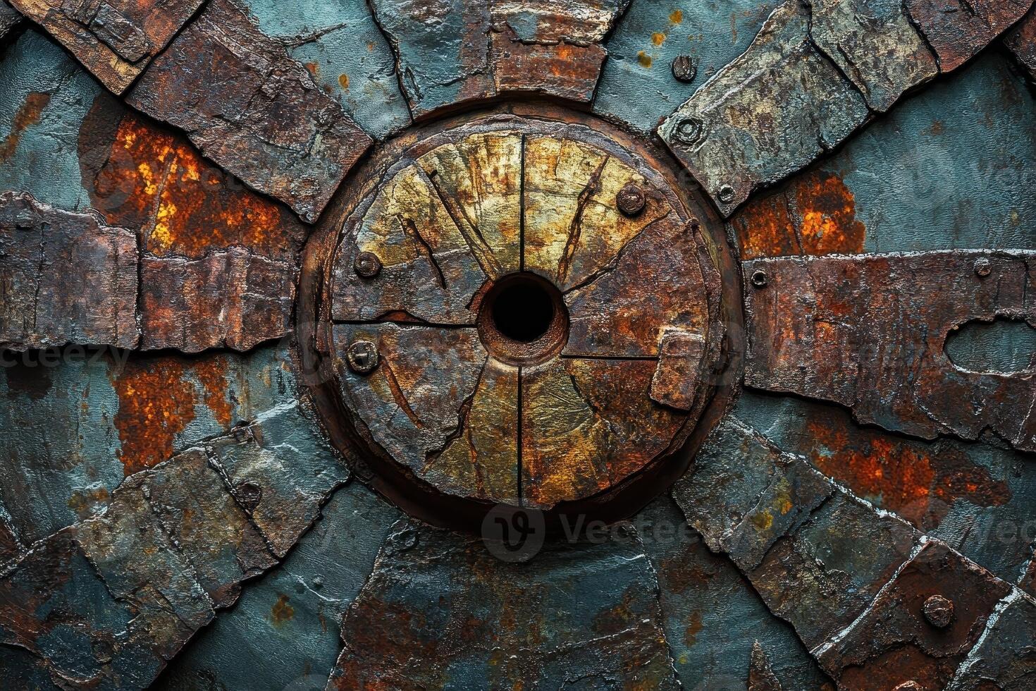 Detailed view reveals a heavily rusted and weathered mechanism photo
