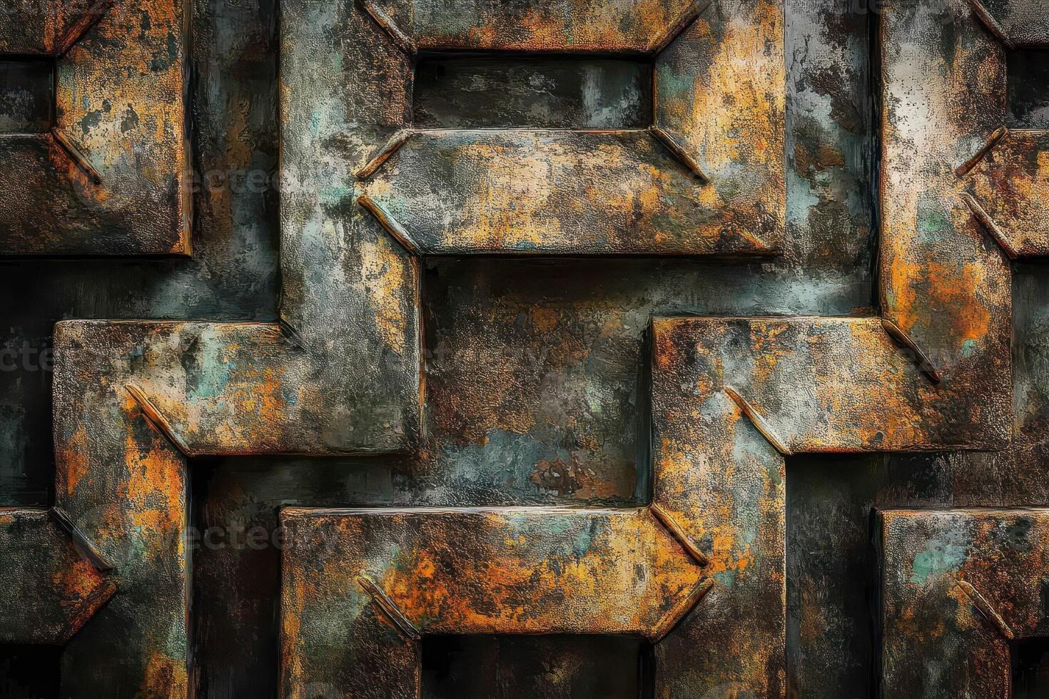 Distressed geometric pattern featuring aged metal and rust textures photo