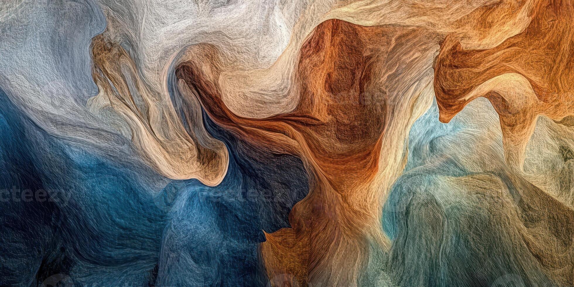 Abstract depiction of swirling blue and brown fluid textures photo