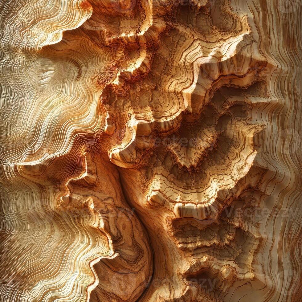 Layered wood grain surface shows intricate patterns and textures photo