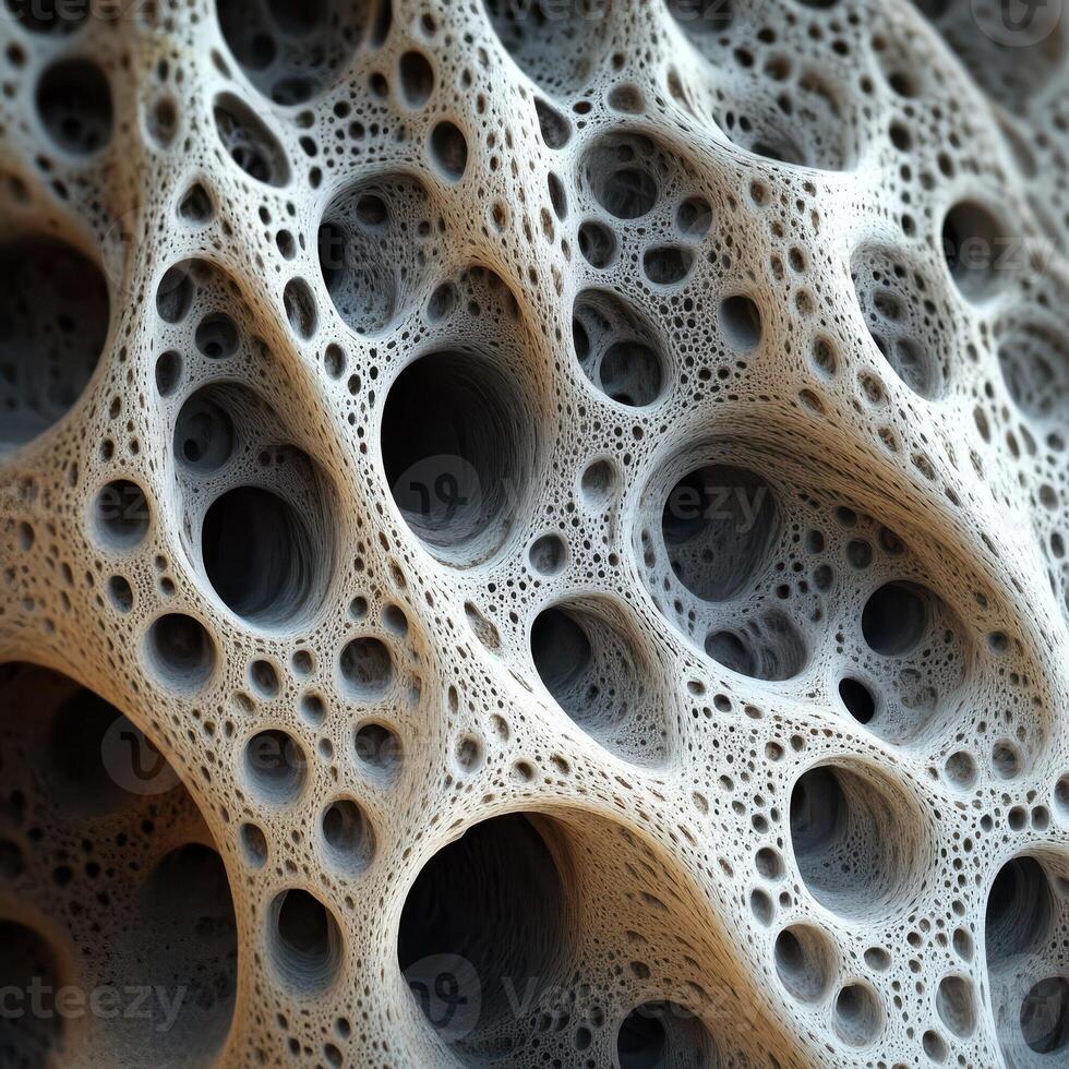 Porous interconnected structure with numerous varied size holes photo