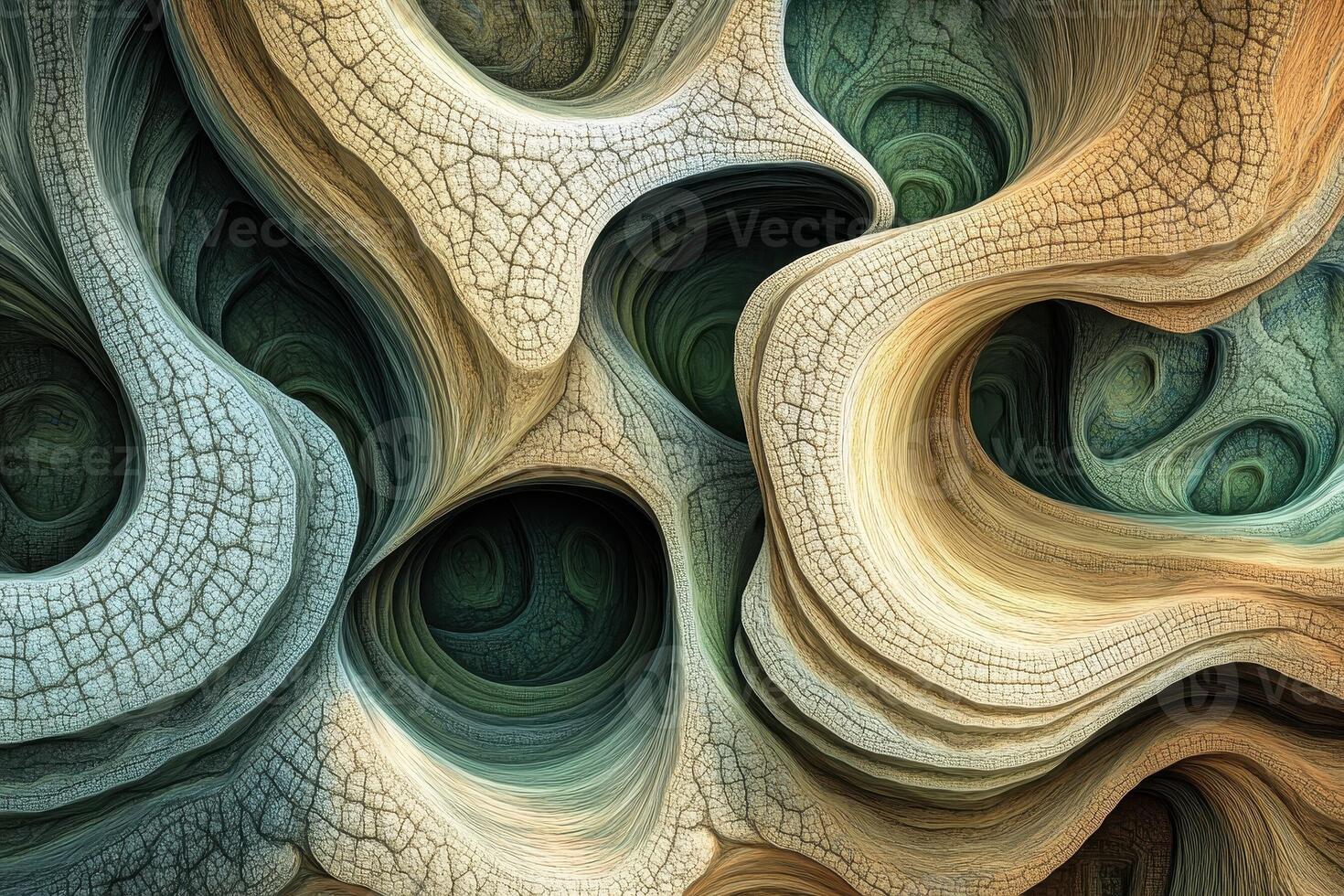 Abstract swirling shapes evoke organic form with textured surfaces photo