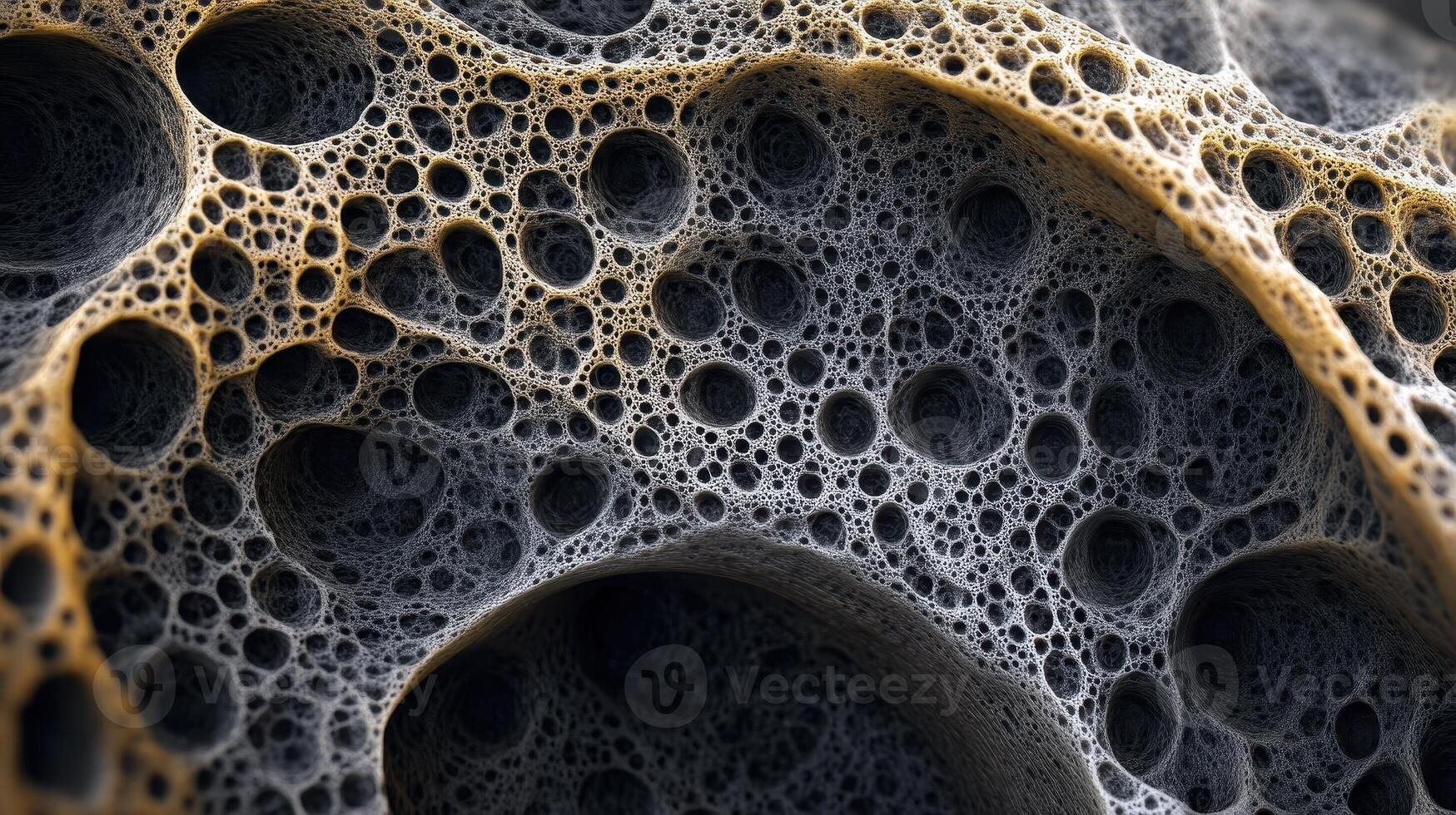 Abstract macro shot shows interconnected porous texture with many holes photo