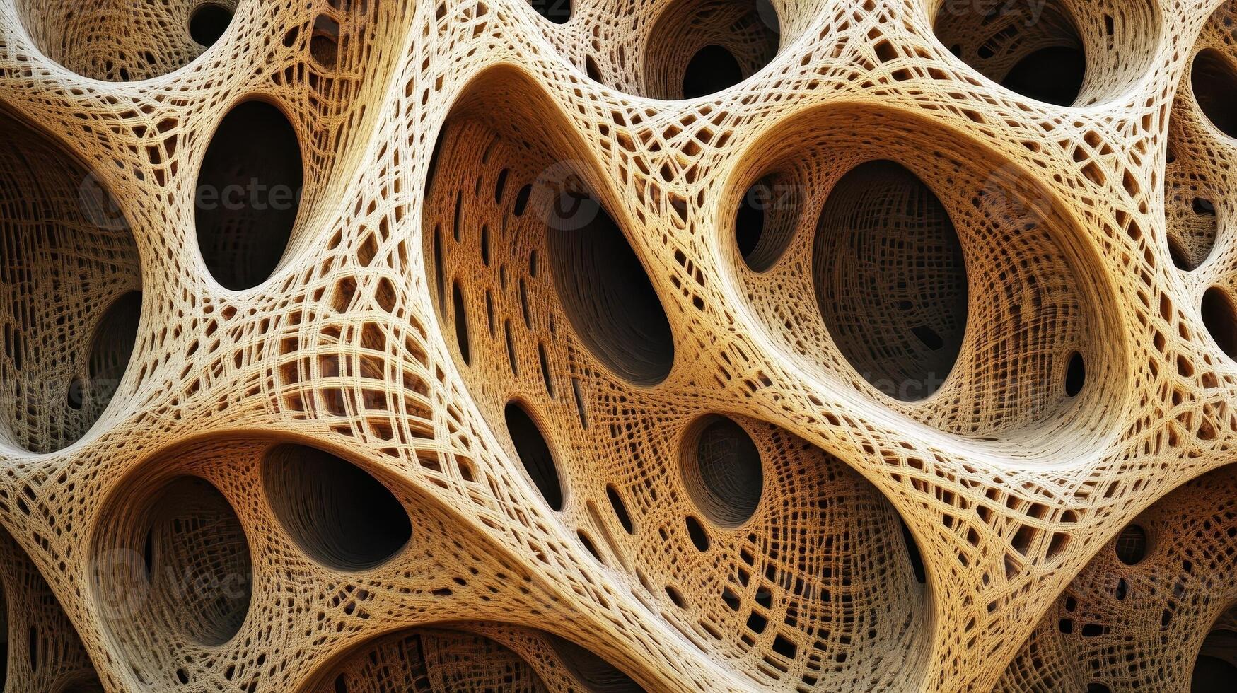 Intricate abstract structure of interconnected hollows and interwoven strands photo