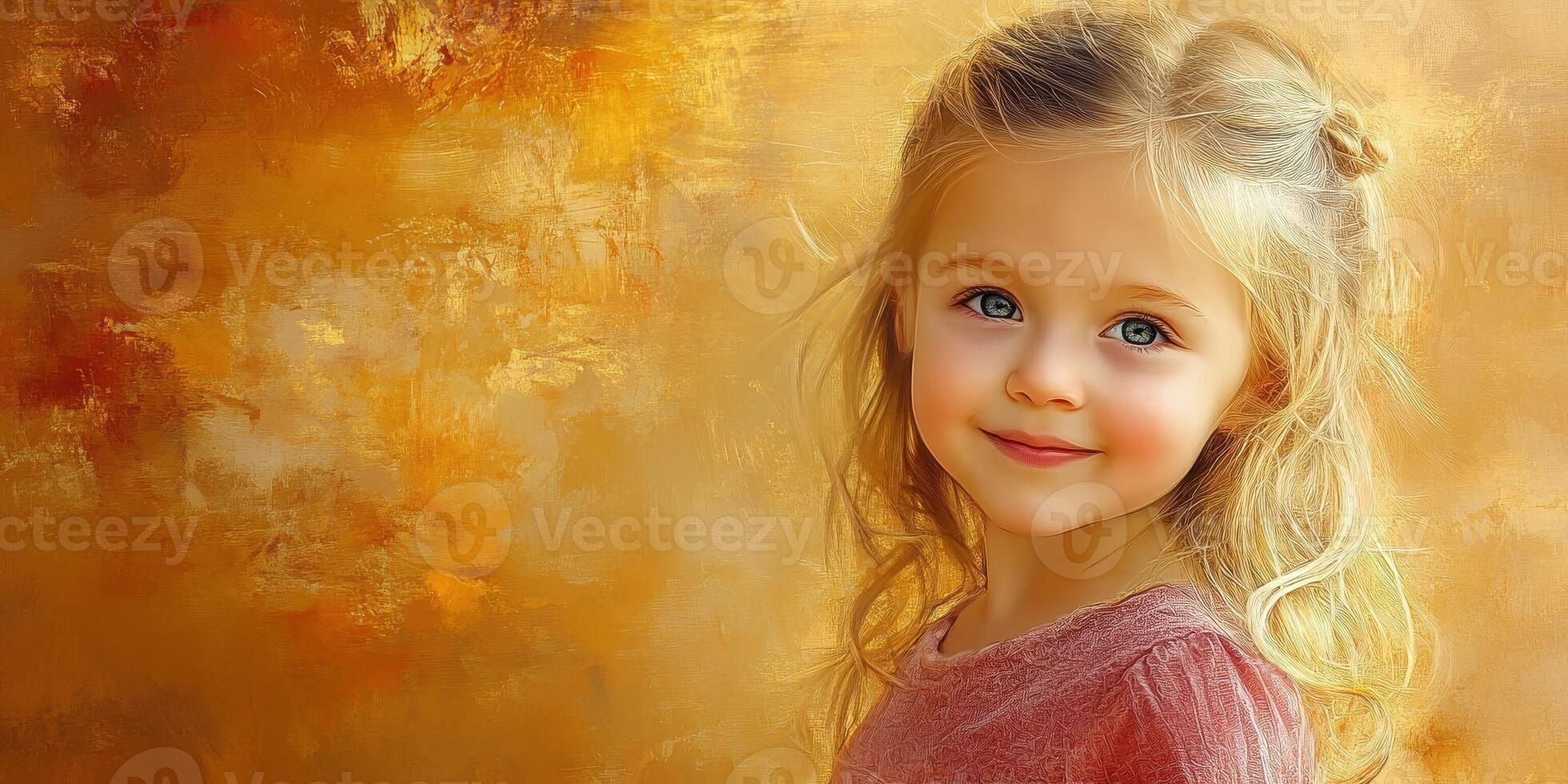 Blonde haired girl with blue eyes in a painting photo