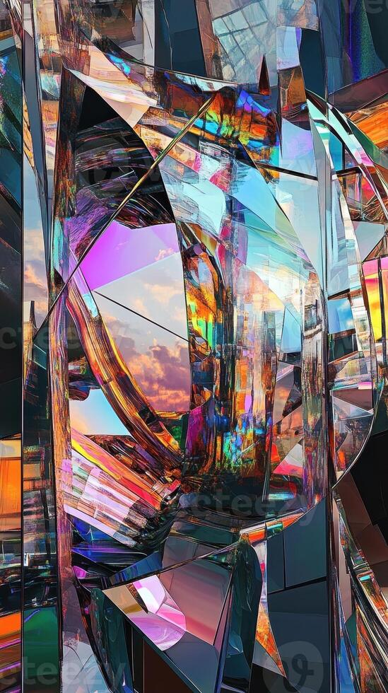 Abstract depiction of a sky reflected in crystalline structures photo