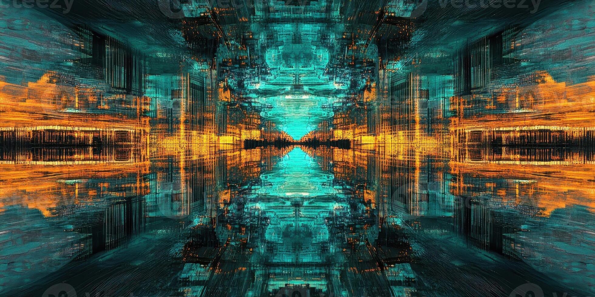 Abstract interior with complex lines and colors creates futuristic scene photo