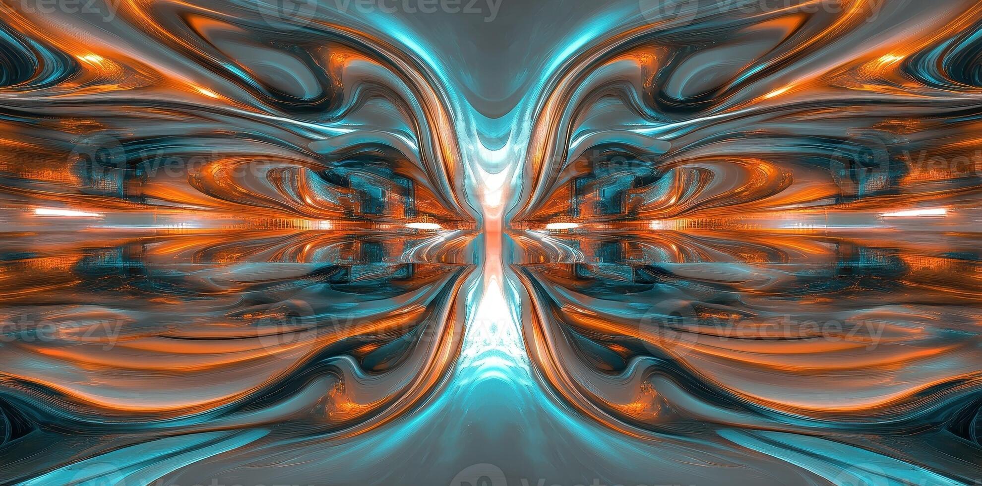 Abstract artistic rendering featuring swirling shapes of blue and orange photo