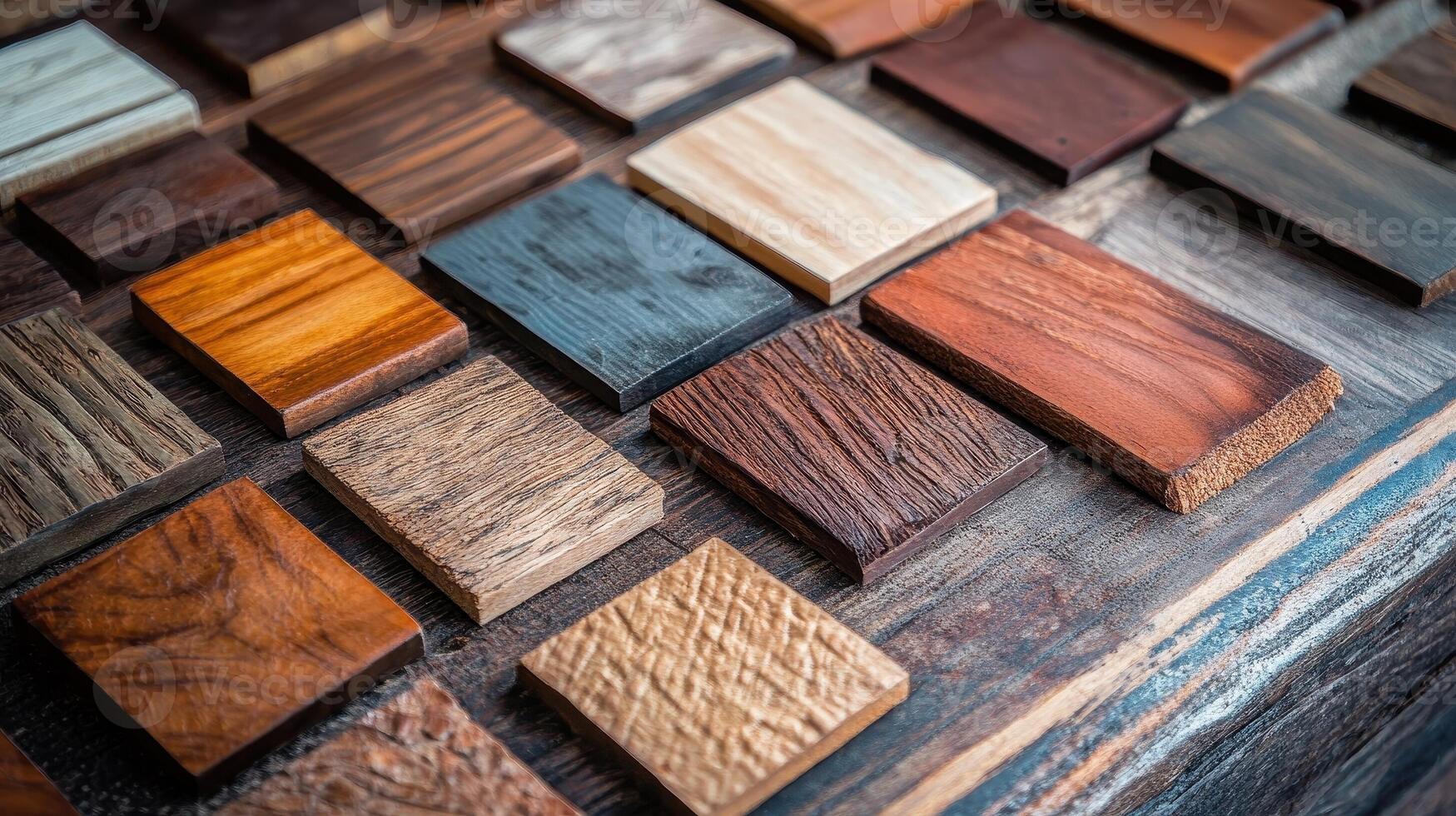 Assorted wooden samples demonstrating different textures grains and colors photo