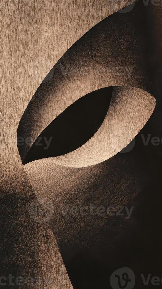 Abstract curved shapes interlock in monochromatic beige and dark umber photo