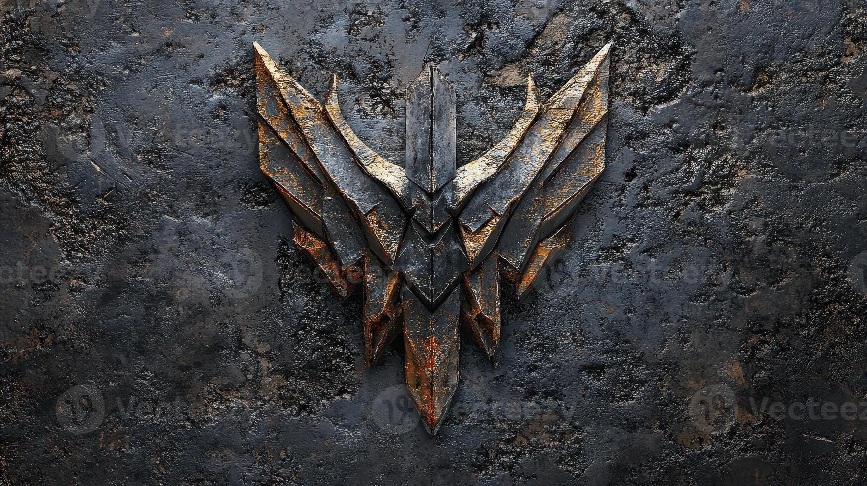 Embossed metal winged emblem with a dark aged texture photo