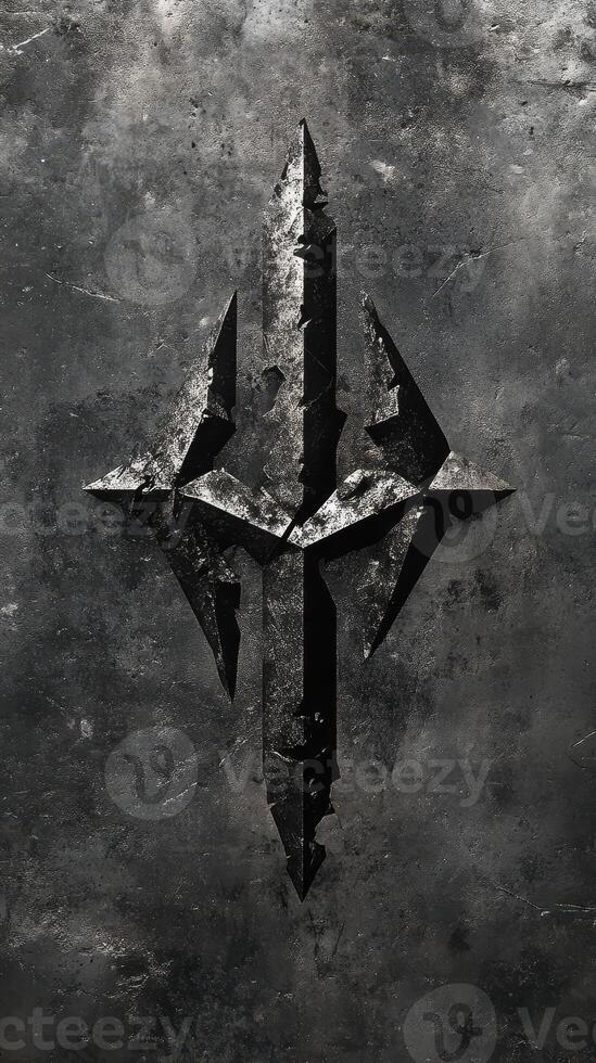 Dark textured emblem on a distressed metallic background photo