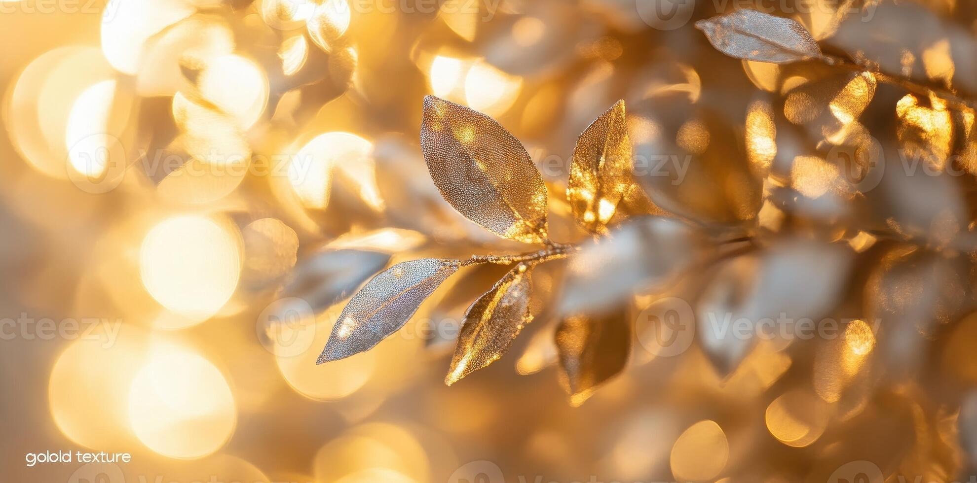 Golden decorative leaves are illuminated by a warm glow photo