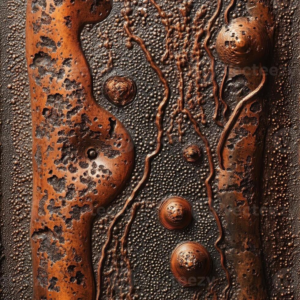 Abstract close up features textured copper shapes and patterns photo