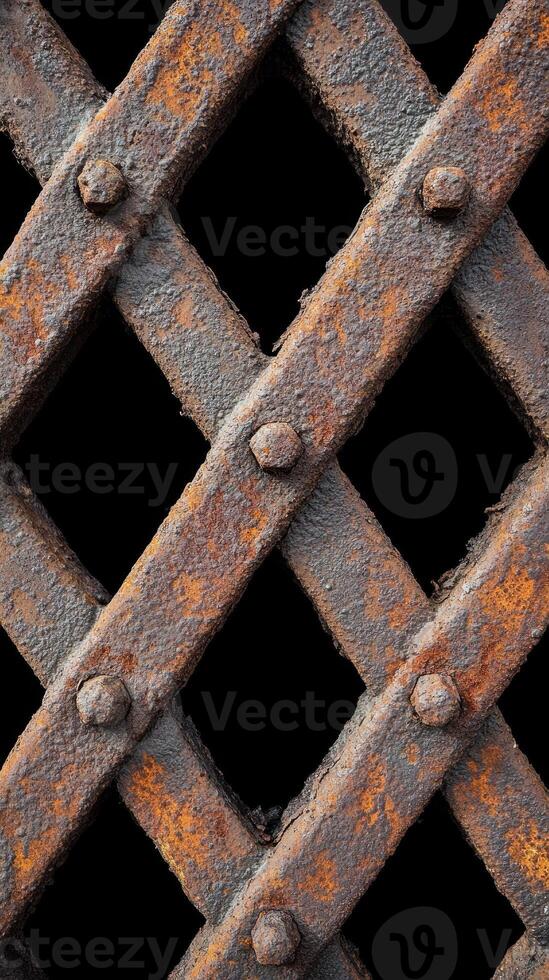 Close up of heavily rusted crisscrossing metal bars photo