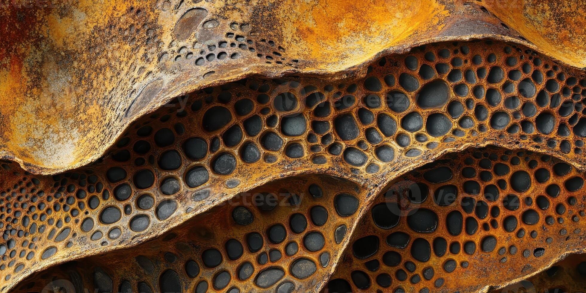 Porous layered structure with dark interior cells is visible photo