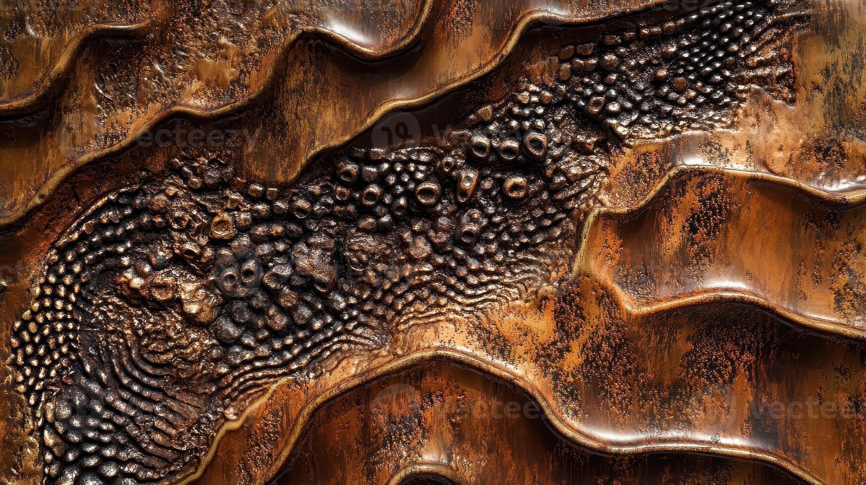 Abstract bronze art featuring textured surface and organic shapes photo