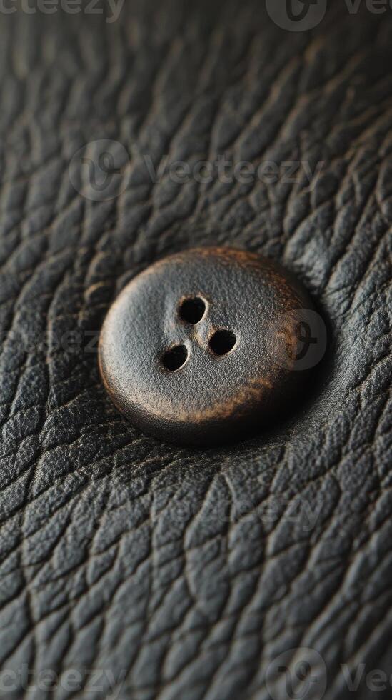 A dark brown button is attached to a textured surface photo