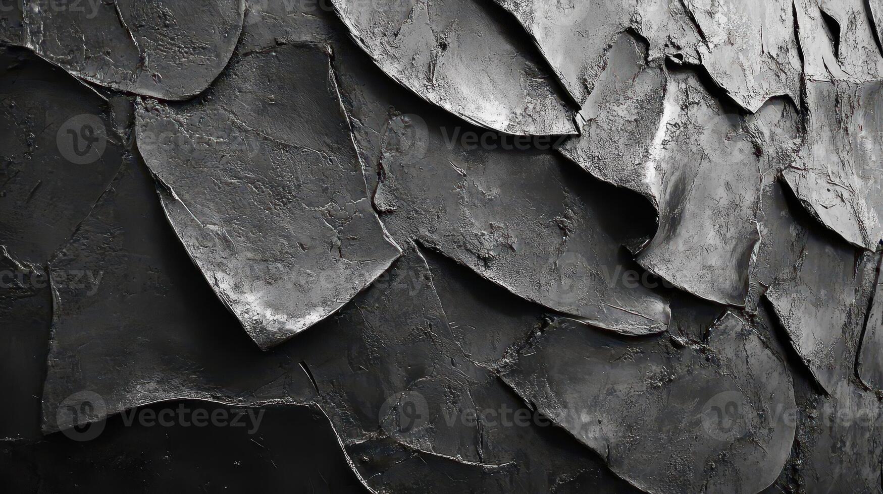 Abstract sculptural wall art featuring overlapping metallic textured elements photo