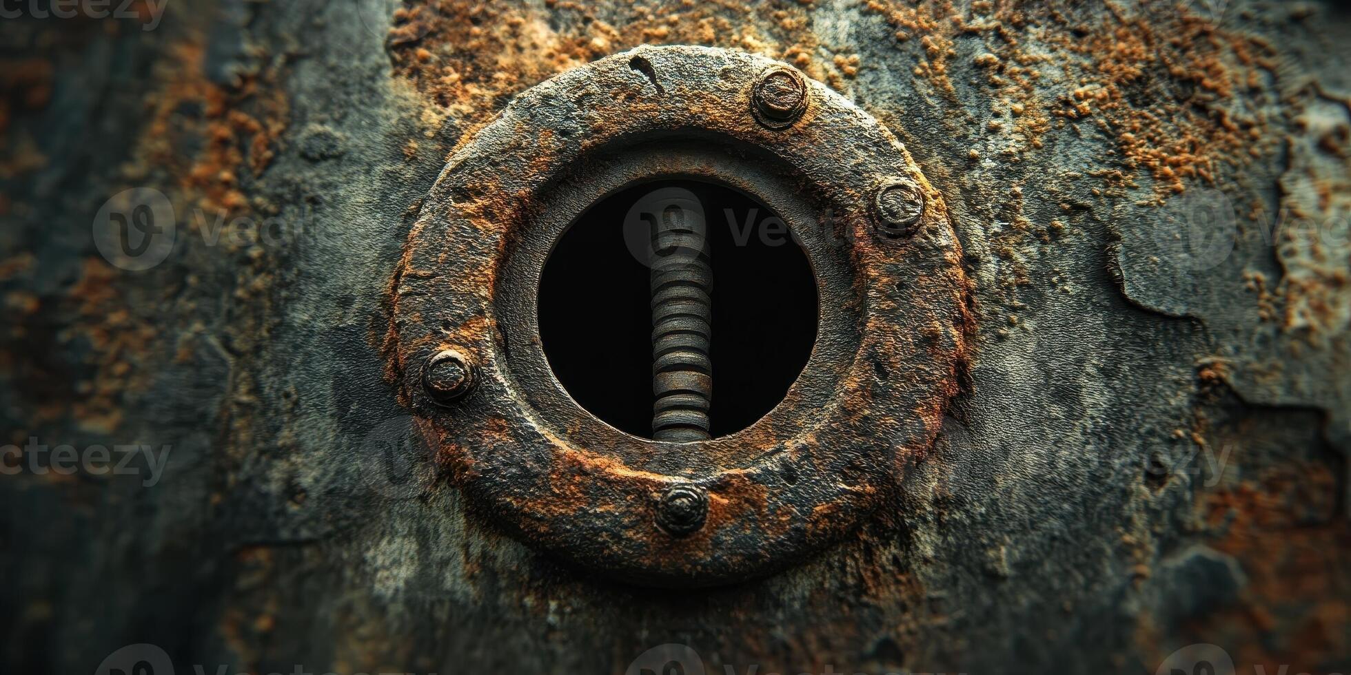 Close up of a corroded metal hatch with bolts photo