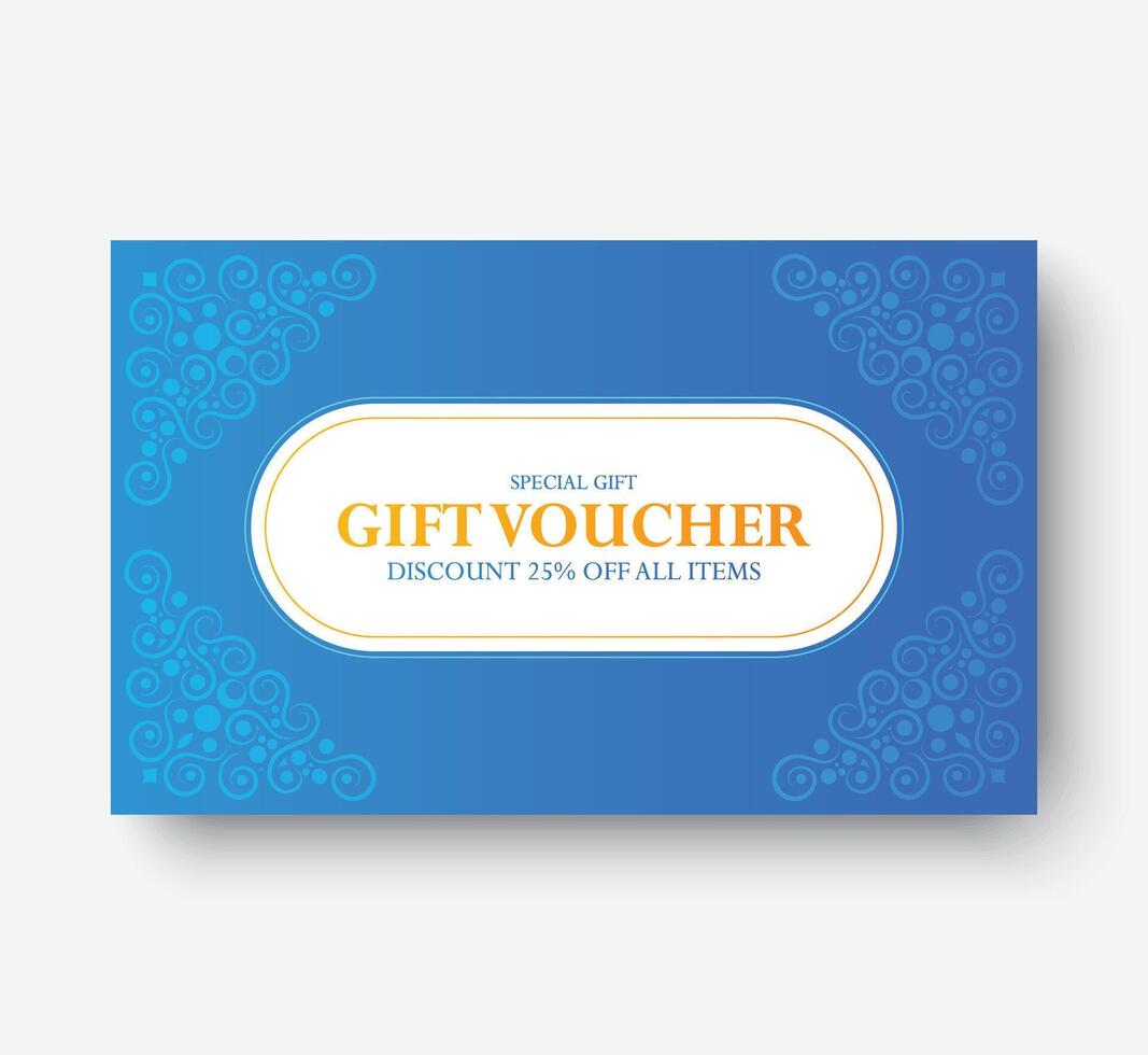 Blue and orange Restaurant gift voucher with pattern design template vector