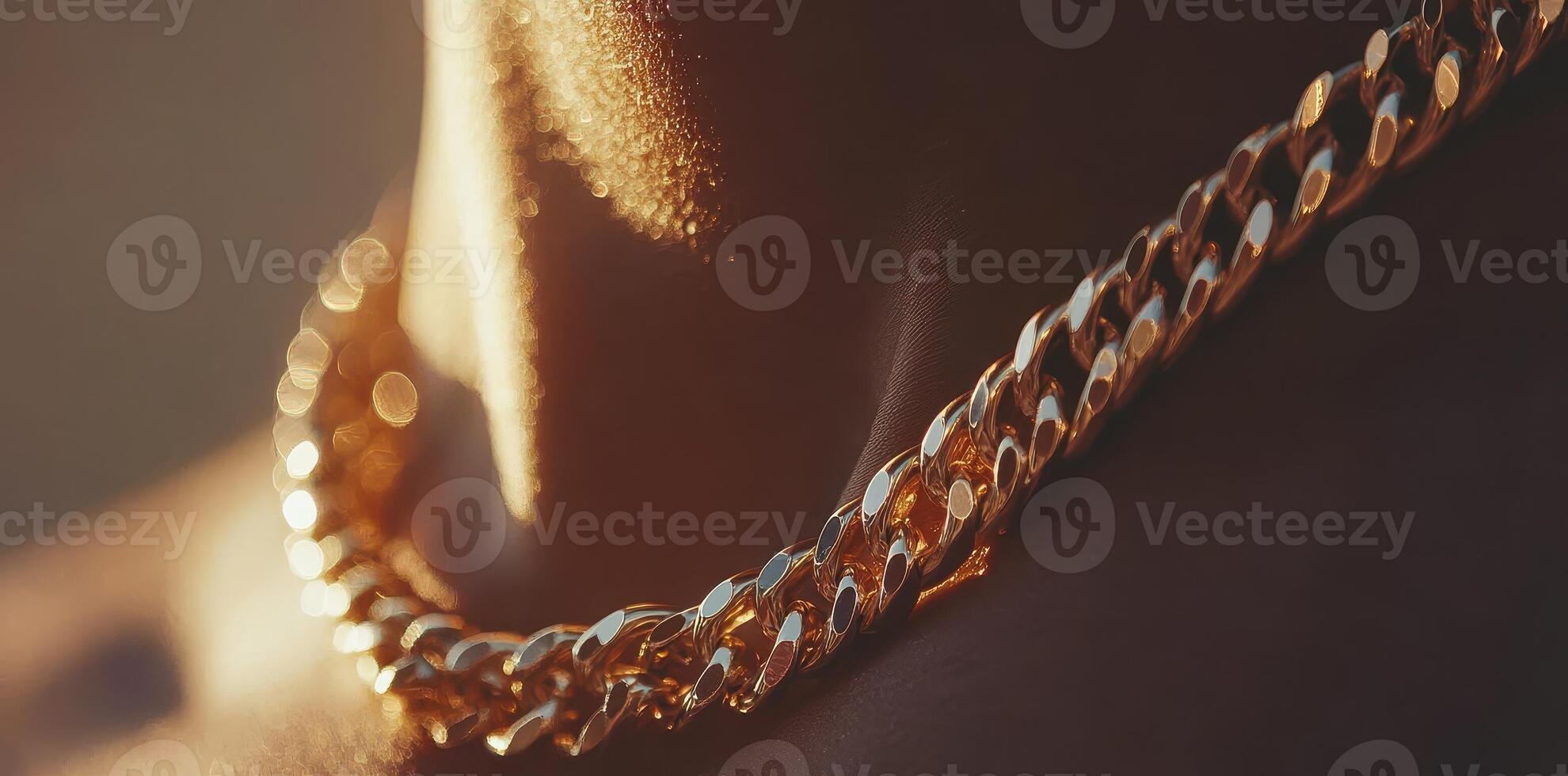 Golden cuban link chain displayed on a neck with glow photo